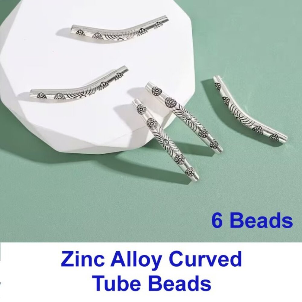 Zinc Alloy Curved Tube Beads 6 Beads